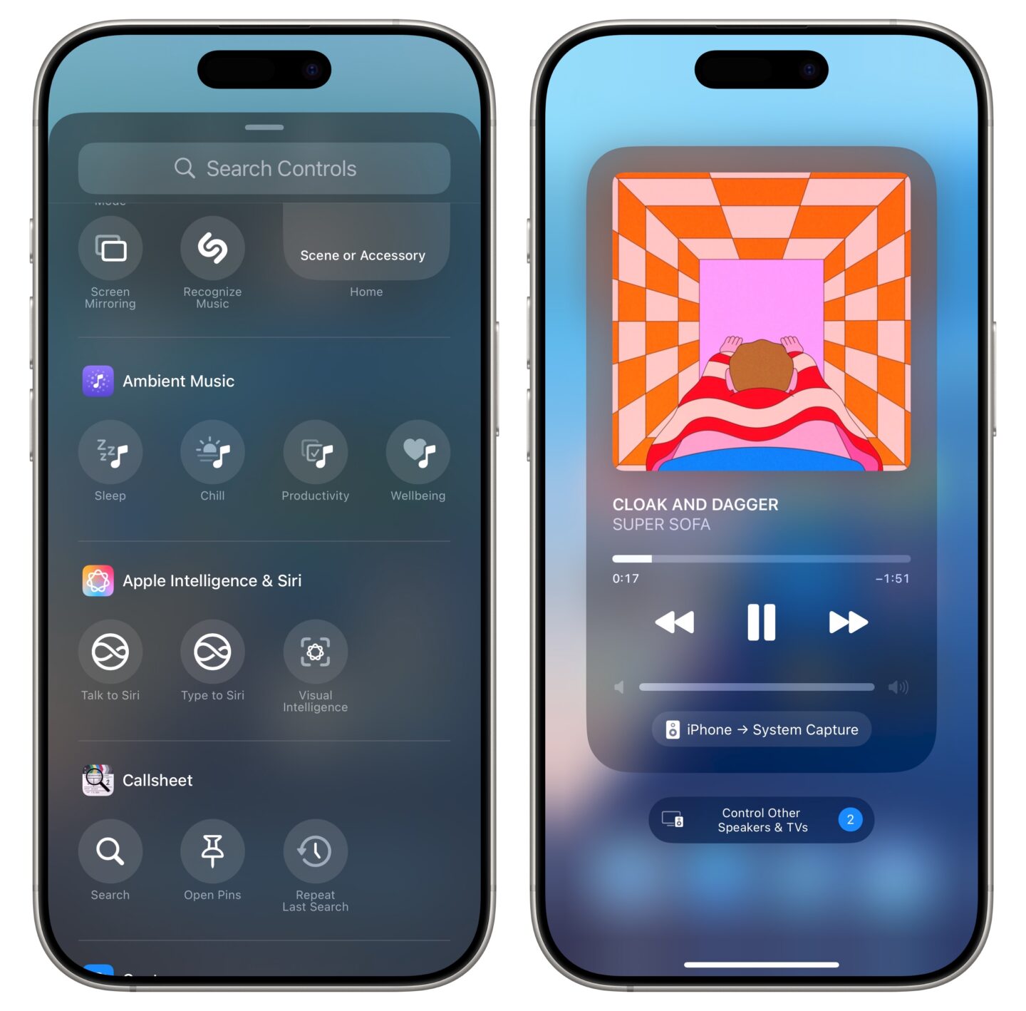 Ambient Music toggles in Control Center on iPhone