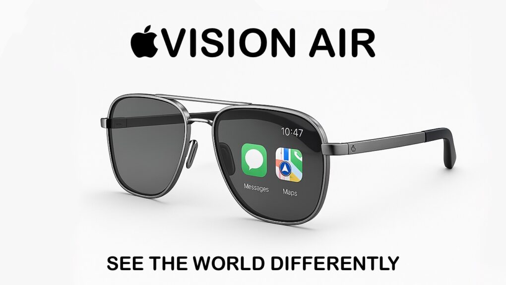 Concept art of Apple smart glasses that could serve as the iPhone replacement, with the words 