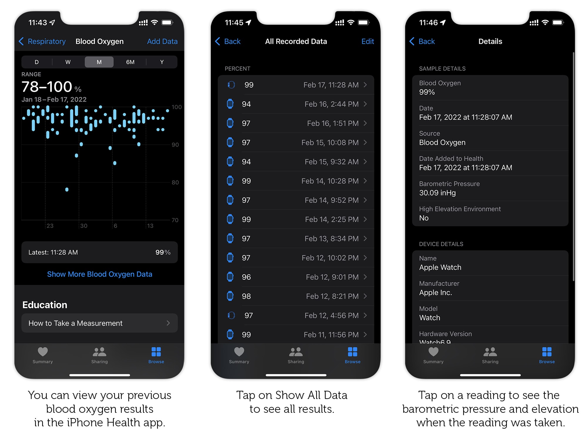 How to check your blood oxygen readings in the Health app.