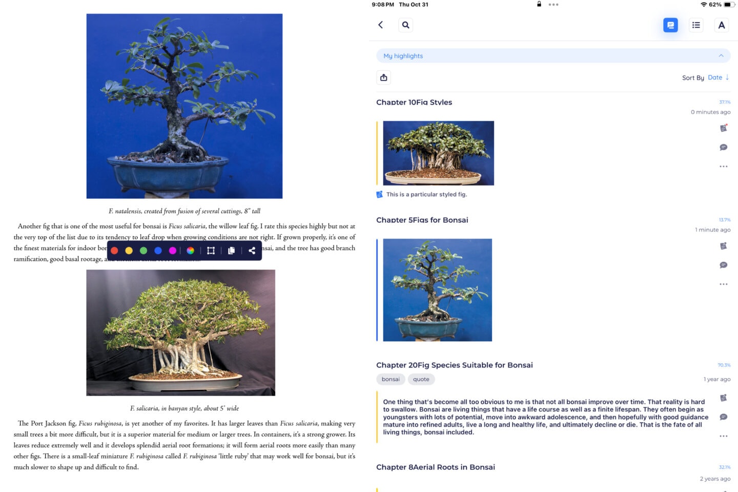 Screenshot of BookFusion e-book app shows enhanced annotation features.