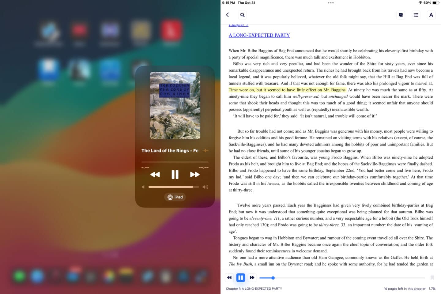 Screenshots of BookFusion show two options for "Lord of the Rings" -- you can listen to it or read the e-book.