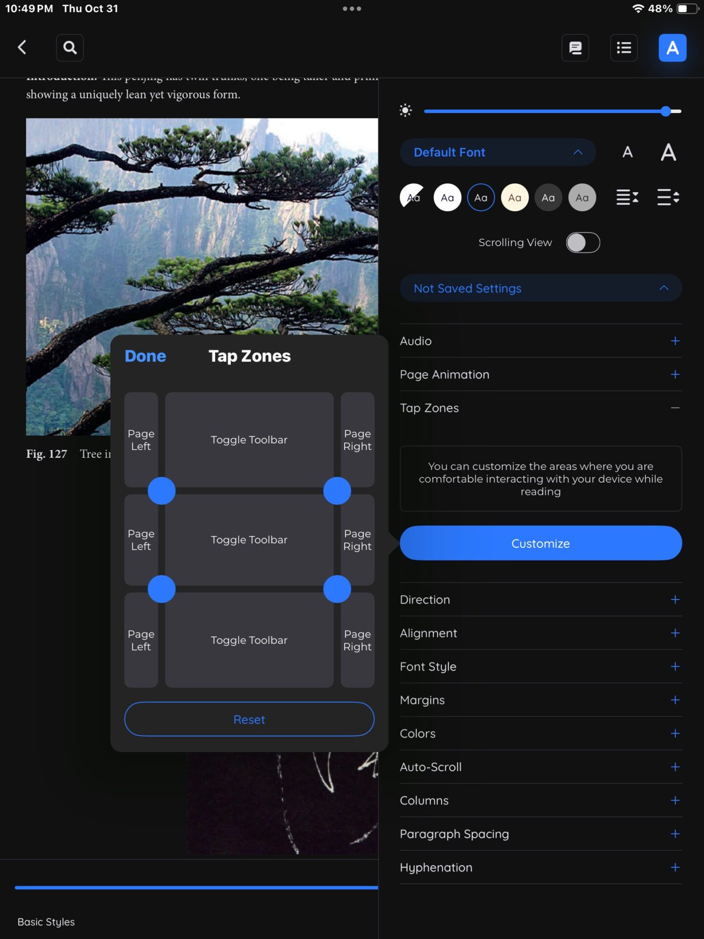 A screenshot of BookFusion that shows how you can create Custom Tap Zones.