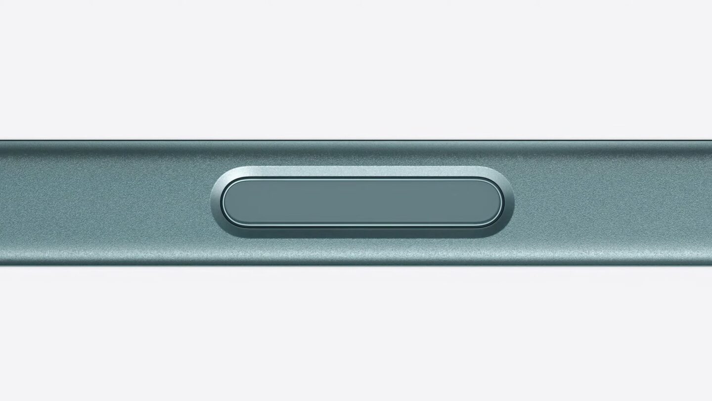 The sapphire-coated Camera Control button of an iPhone 16