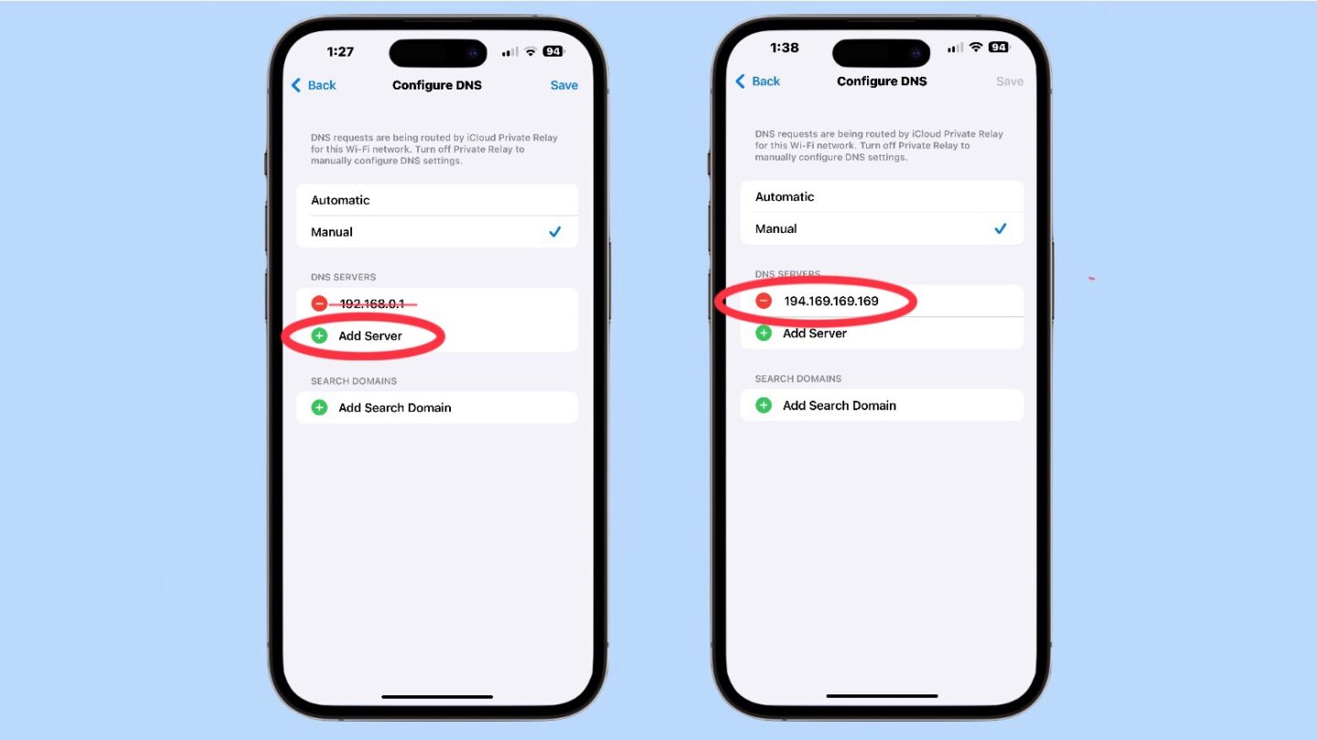 DNS Server change on iPhone final steps