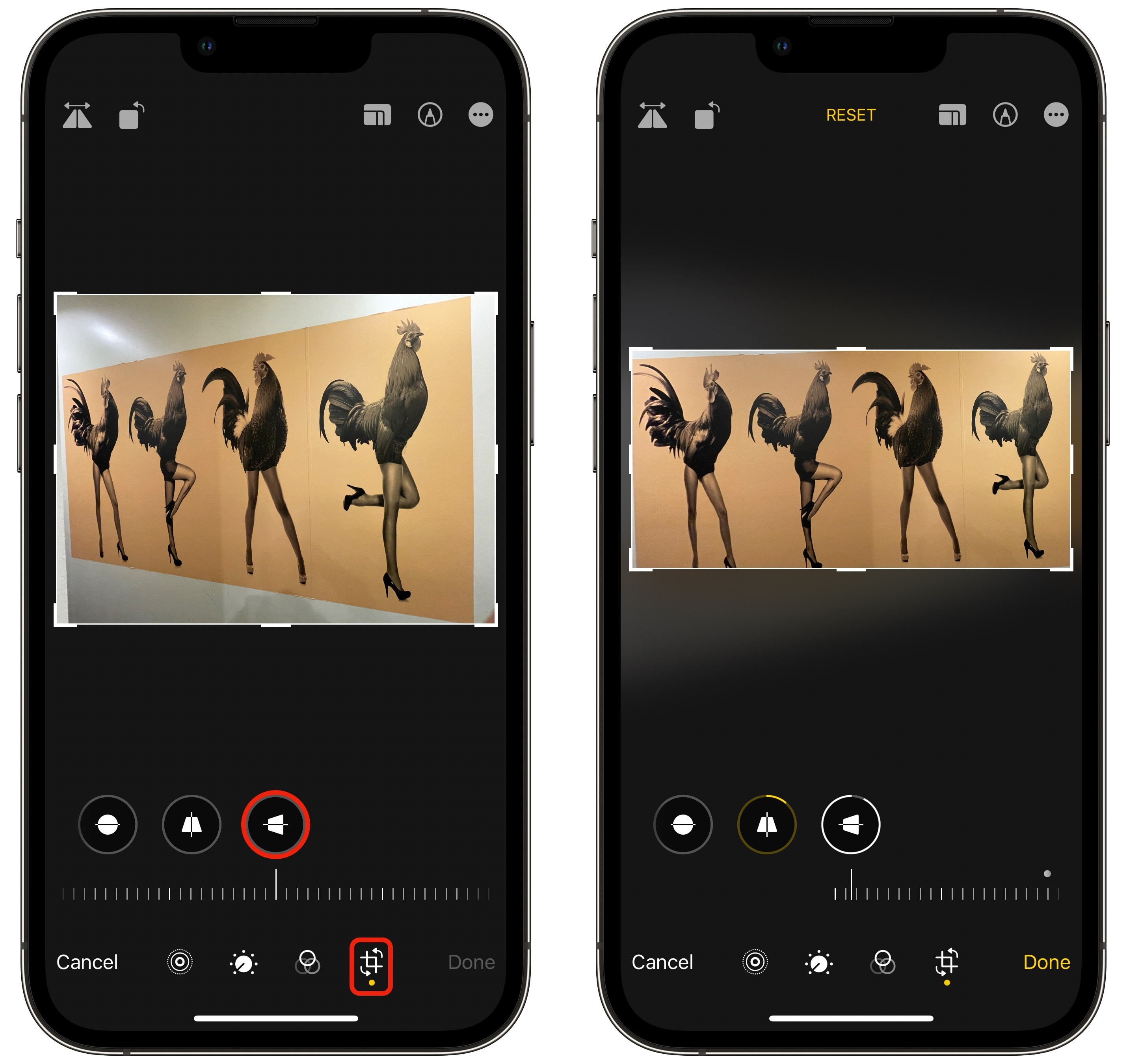 Adjusting the horizontal perspective on an image of a mural