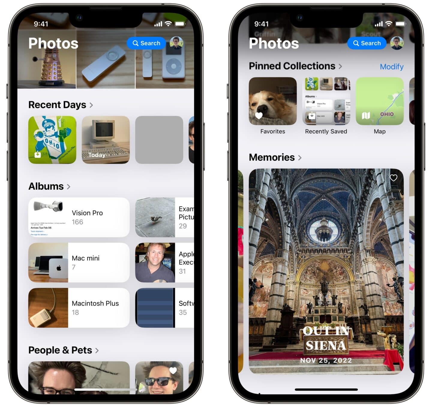 The scrollable list of collections in the new Photos app in iOS 18