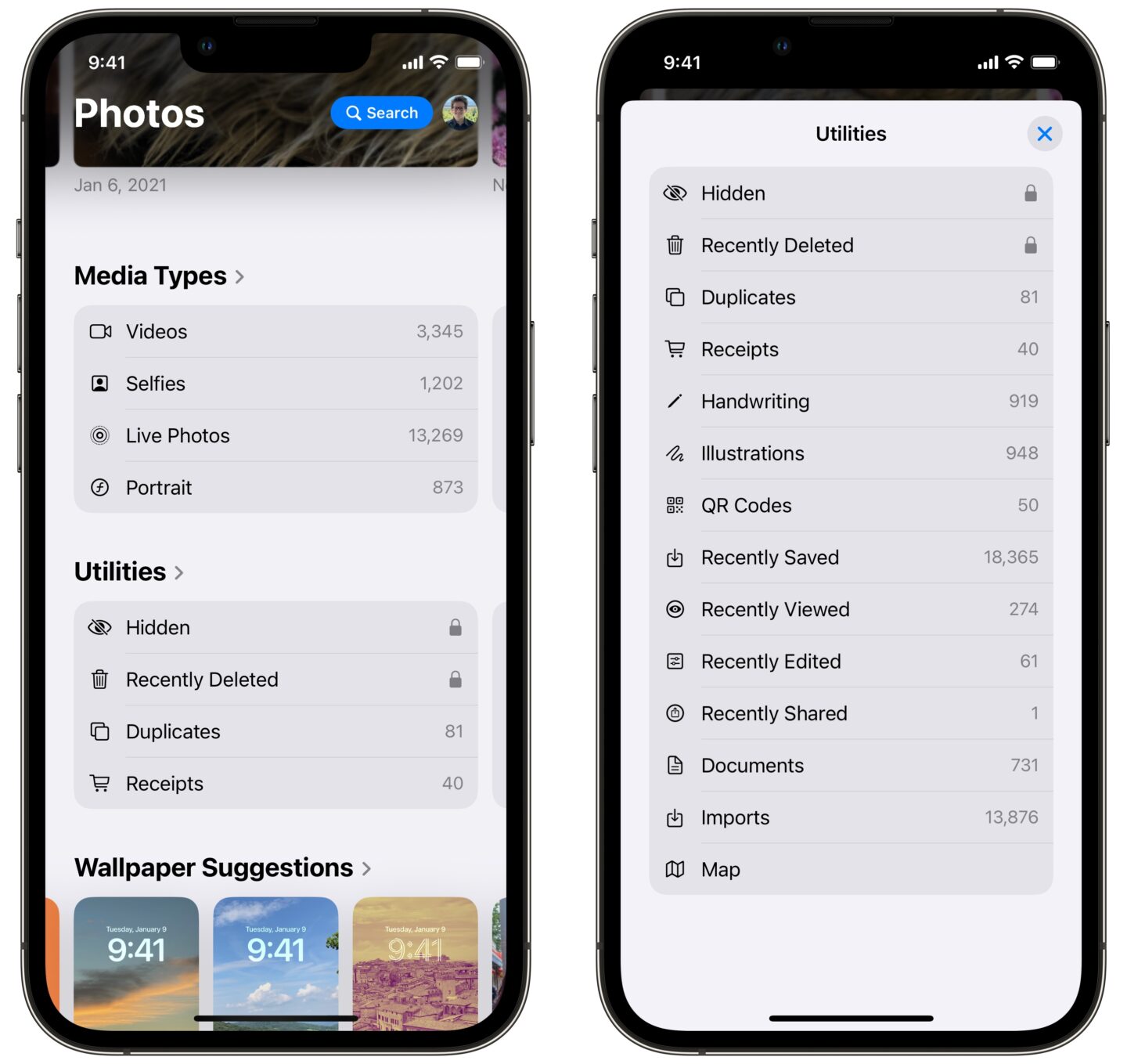 Find Utilities and Recently Deleted images in the new Photos app in iOS 18