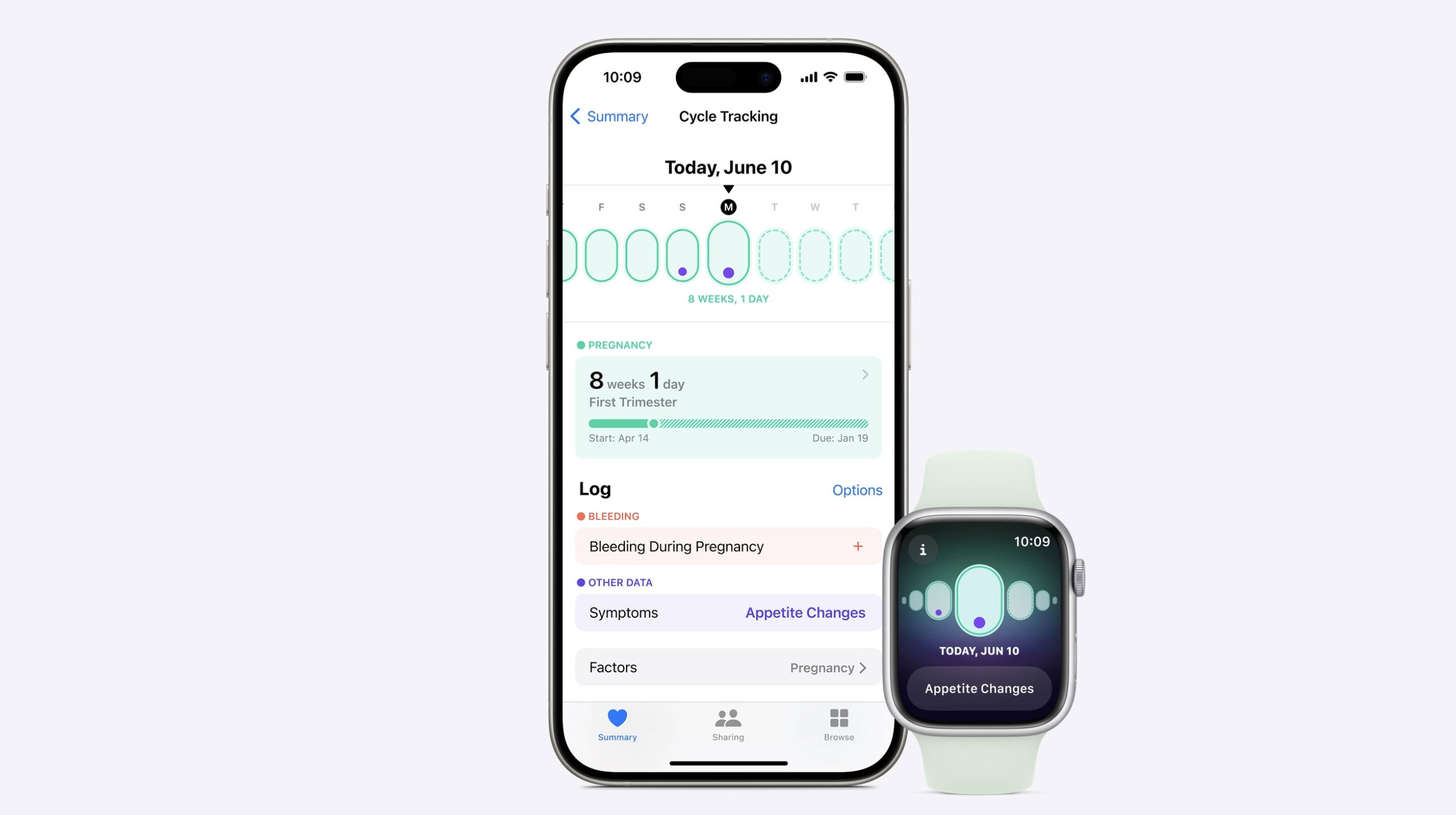 The Cycle Tracking app adds support for pregnancy tracking