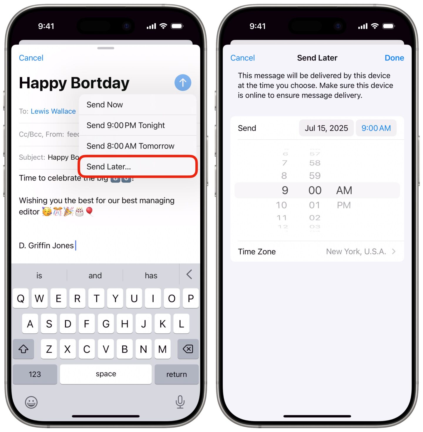 Schedule an email to send later