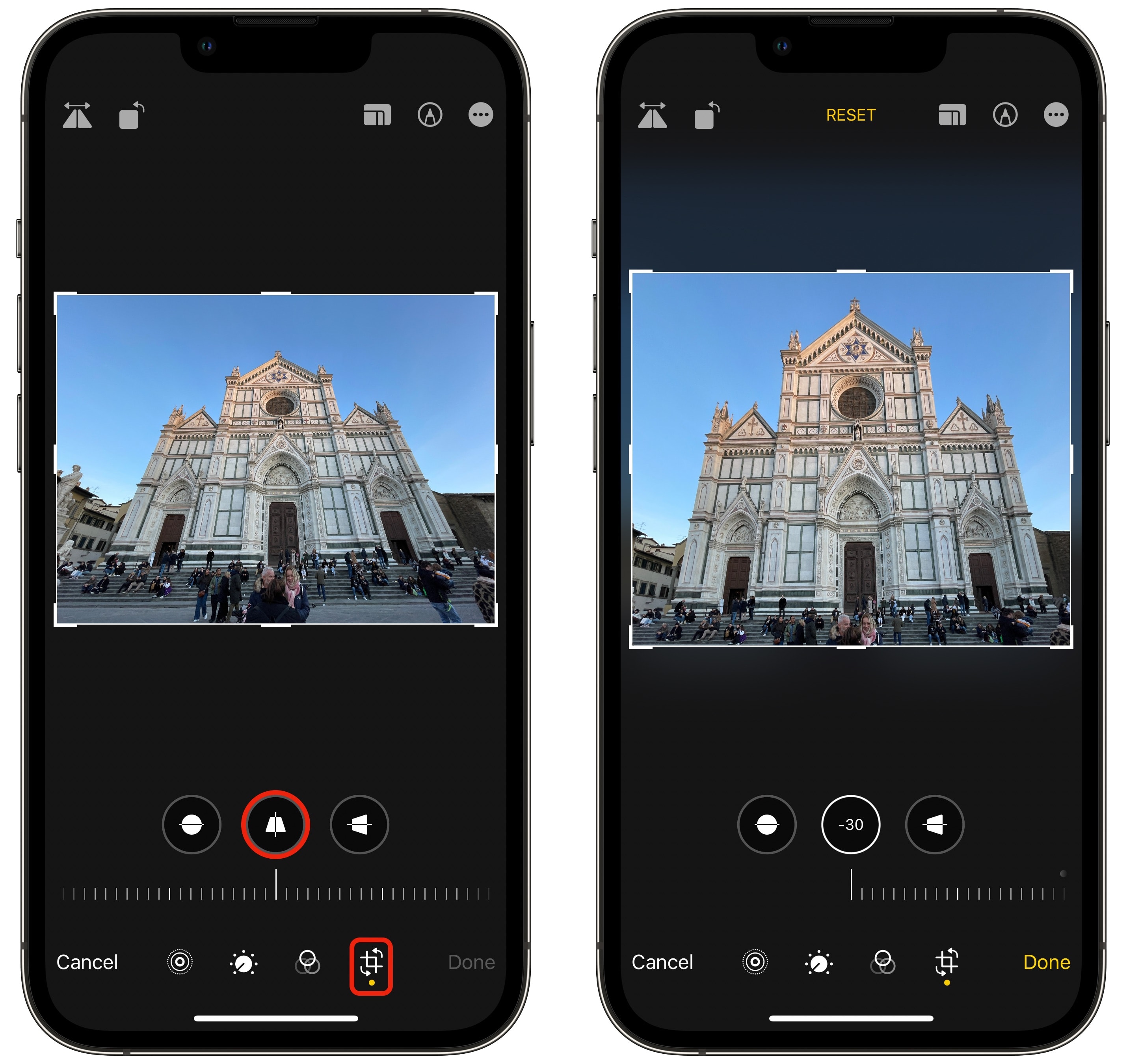 Adjusting vertical perspective on an image of an Italian cathedral