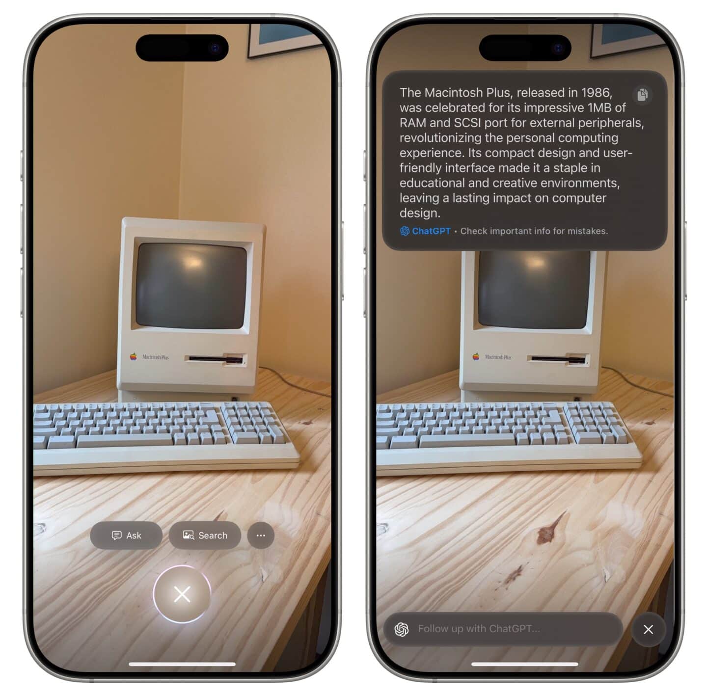 Looking up information on a Macintosh using Visual Intelligence